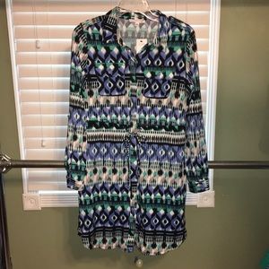 New NWT Turquoise Shirt Dress Stretch PM PL Navy